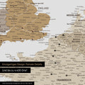 Europa Landkarte in Multicolor Beige als Leinwand zum Pinnen zeigt einen Ausschnitt von England, Frankreich und Belgien mit vielen Details wie Nationalparks, Flüssen und zahlreichen kleinen Orten und Städten, die teilweise mit Pins markiert sind