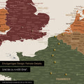 Europa Landkarte in Multicolor Vivid als Leinwand zum Pinnen zeigt einen Ausschnitt von England, Frankreich und Belgien mit vielen Details wie Nationalparks, Flüssen und zahlreichen kleinen Orten und Städten, die teilweise mit Pins markiert sind