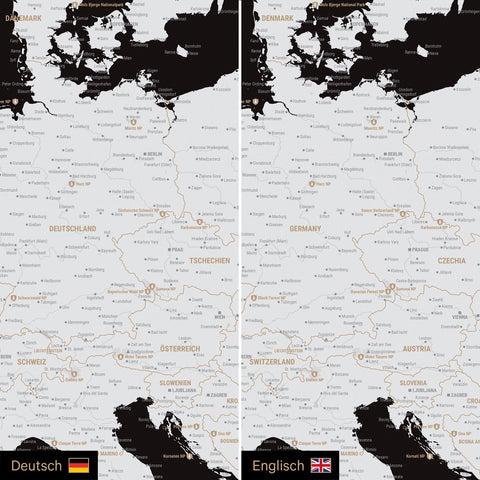 Europa Landkarte Design in Schwarz-Weiß optional in deutscher oder englischer Sprache