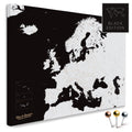 Europakarte in Schwarz-Weiß als Leinwand zum Pinnen von Reisen und Orten