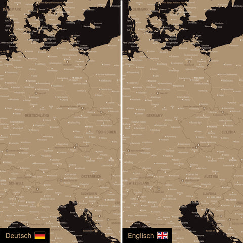 Europa Landkarte Design in Sonar Black (Schwarz-Gold) optional in deutscher oder englischer Sprache