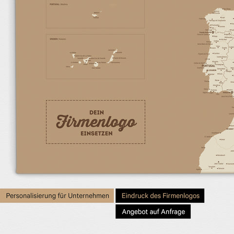 Europa Landkarte Pinnwand in Treasure Gold mit Eindruck eines Firmenlogos für Unternehmen