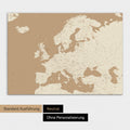 Neutrale Standard Ausführung der detaillierten Europakarte als Pinnwand Leinwand in Treasure Gold