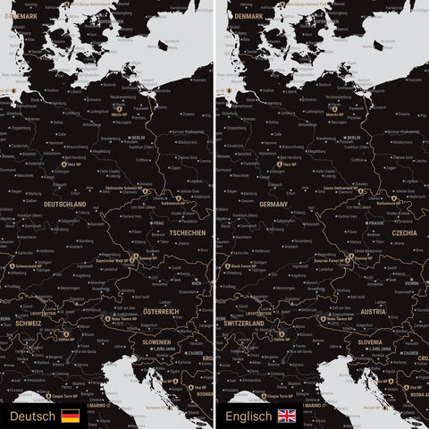 Europa Landkarte Design in Weiß-Schwarz optional in deutscher oder englischer Sprache