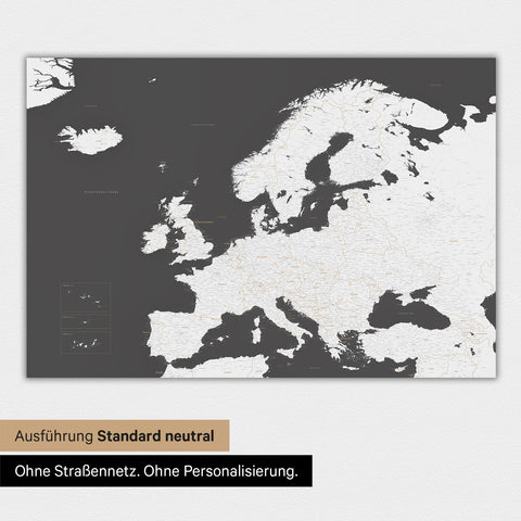 Neutrale und schlichte Ausführung einer magnetischen Europakarte in Dunkelgrau