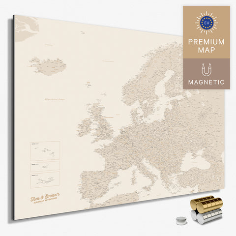 Magnetische Europakarte in der Farbe Gold in einem modernen, minimalistischem Design als Magnetboard zum Pinnen und Markieren von Reisezielen kaufen