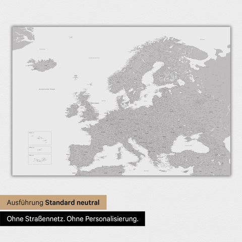 Neutrale und schlichte Ausführung einer magnetischen Europakarte in Hellgrau