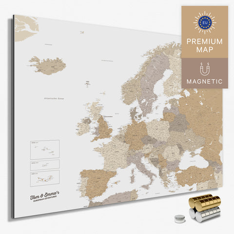 Magnetische Europakarte in der Farbe Multicolor Beige in einem modernen, minimalistischem Design als Magnetboard zum Pinnen und Markieren von Reisezielen kaufen