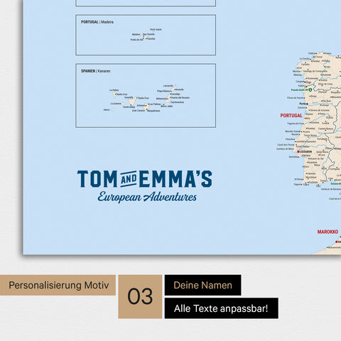 Magnetboard Europakarte in Multicolor Classic mit Personalisierung im Vintage-Stil