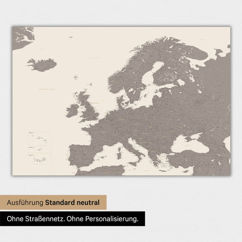 Neutrale und schlichte Ausführung einer magnetischen Europakarte in Warmgray (Braun-Grau)