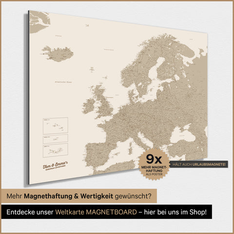 Europe Map TRAVEL® Magnetic Poster – Desert Sand (Beige)