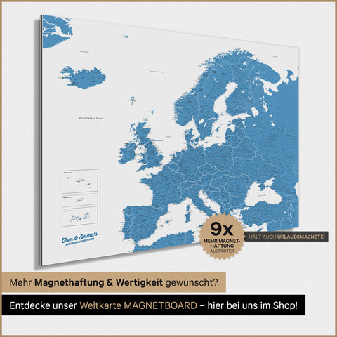 Europe Map TRAVEL® Magnetic Poster – Ocean Blue