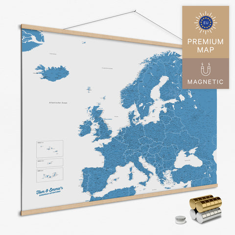 Magnetische Europakarte Magnet-Poster in der Farbe Blau in modernem, minimalistischen Design zum Pinnen und Markieren von Reisezielen kaufen