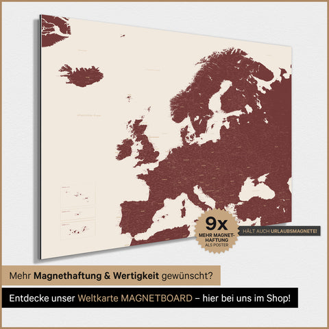 Europe Map TRAVEL® Magnetic Poster – Bordeaux Red