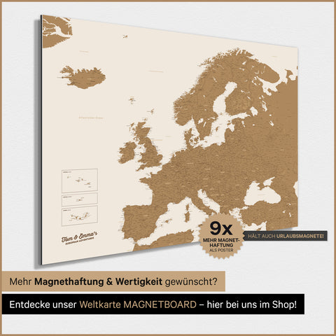 Europa-Karte TRAVEL® Magnet-Poster – Bronze