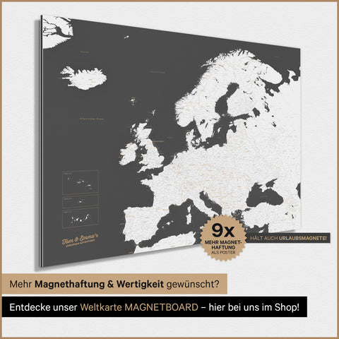 Europa-Karte TRAVEL® Magnet-Poster – Dark Gray (Dunkelgrau)