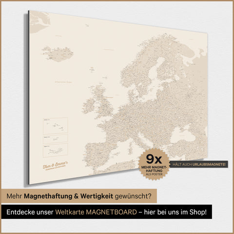 Europe Map TRAVEL® Magnetic Poster – Gold