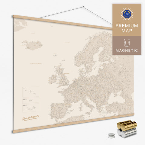 Magnetische Europakarte Magnet-Poster in der Farbe Gold in modernem, minimalistischen Design zum Pinnen und Markieren von Reisezielen kaufen