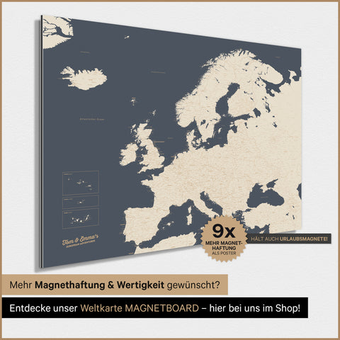 Europa-Karte TRAVEL® Magnet-Poster – Hale Navy