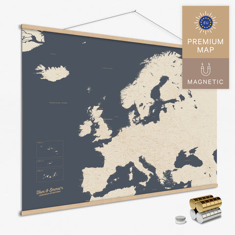 Magnetische Europakarte Magnet-Poster in der Farbe Hale Navy (Dunkelblau-Gold) in modernem, minimalistischen Design zum Pinnen und Markieren von Reisezielen kaufen