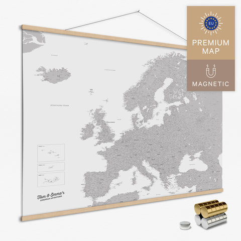 Magnetische Europakarte Magnet-Poster in der Farbe Hellgrau in modernem, minimalistischen Design zum Pinnen und Markieren von Reisezielen kaufen