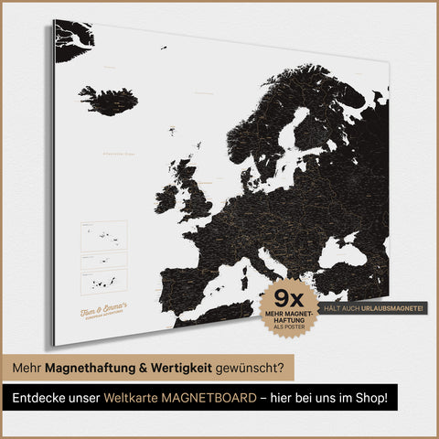 Europa-Karte TRAVEL® Magnet-Poster – Light Black