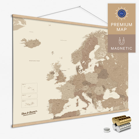 Magnetische Europakarte Magnet-Poster in der Farbe Multicolor Brown in modernem, minimalistischen Design zum Pinnen und Markieren von Reisezielen kaufen