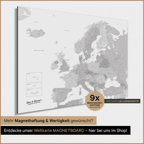 Europe Map TRAVEL® Magnetic Poster – Multicolor Gray