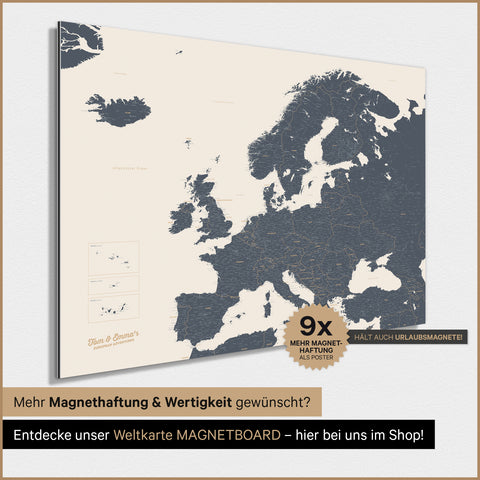 Europe Map TRAVEL® Magnetic Poster – Navy Light