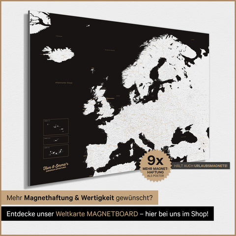 Europa-Karte TRAVEL® Magnet-Poster – Dark Black (Schwarz-Weiß)