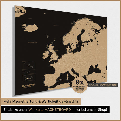 Europa-Karte TRAVEL® Magnet-Poster – Sonar Black