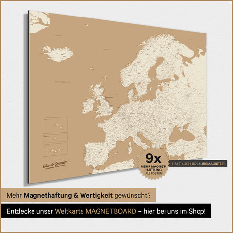 Europe Map TRAVEL® Magnetic Poster – Treasure Gold