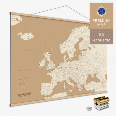 Magnetische Europakarte Magnet-Poster in der Farbe Treasure Gold in modernem, minimalistischen Design zum Pinnen und Markieren von Reisezielen kaufen