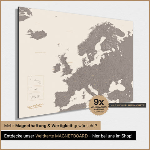 Europe Map TRAVEL® Magnetic Poster – Warmgray