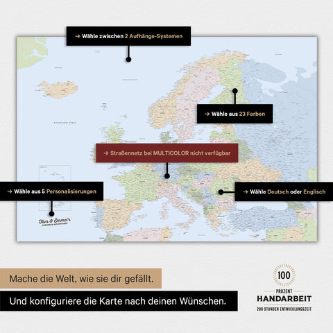 Magnetische Landkarte von Politische Europa in der Farbe Multicolor Atlas zeigt die vielen Konfigurationsmöglichkeiten von personalisierbaren Magnetboards