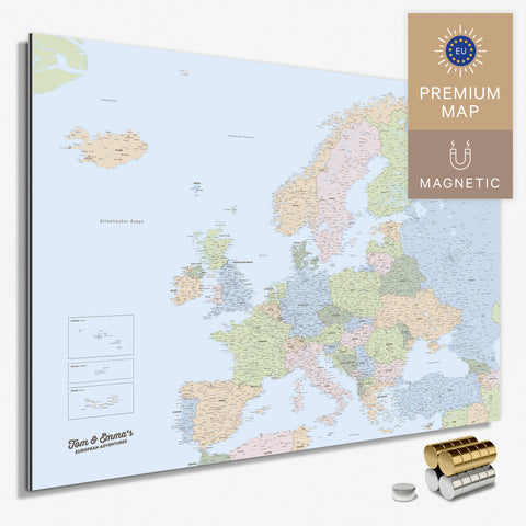 Magnetische Politische Europakarte in der Farbe Multicolor Atlas in einem modernen, minimalistischem Design als Magnetboard zum Pinnen und Markieren von Reisezielen kaufen