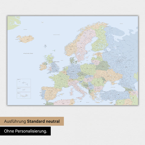 Neutrale und schlichte Ausführung einer Europakarte als Magnet-Poster in Multicolor Atlas