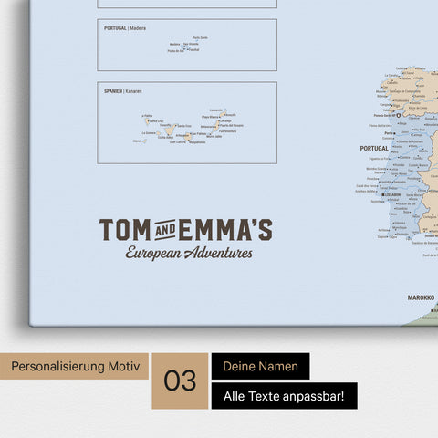 Politische Europakarte zum Pinnen in Multicolor Atlas mit Personalisierung im Vintage-Stil