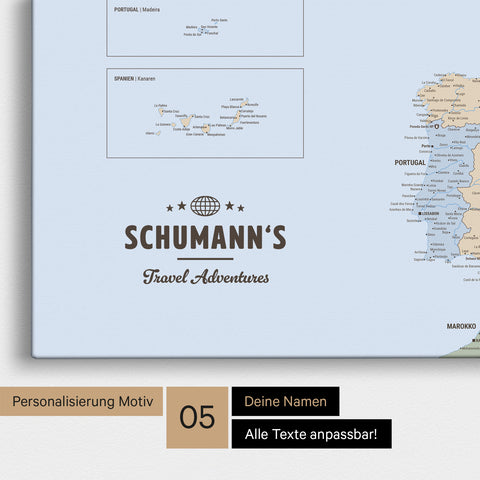 Politische Europa-Karte in einem modernen Design in Multicolor Atlas als Pinn-Leinwand mit Personalisierung als Logo mit einer Weltkugel