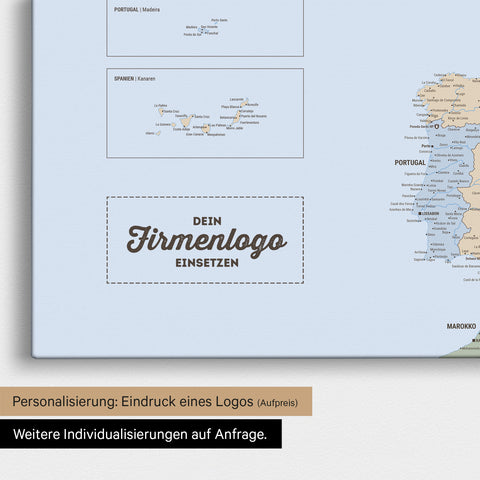 Politische Europa Landkarte Pinnwand in Multicolor Atlas mit Eindruck eines Firmenlogos für Unternehmen