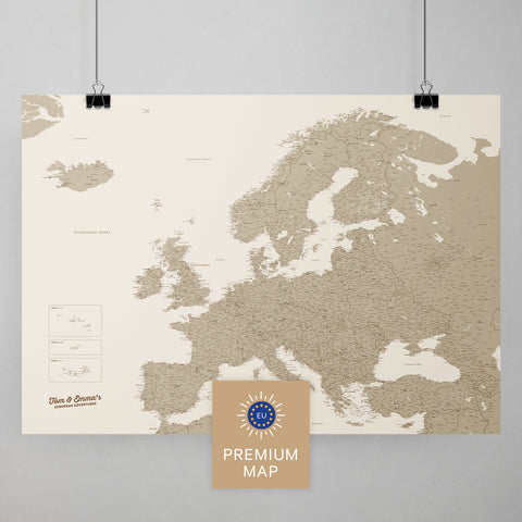 Europa Karte in der Farbe Desert Sand (Beige) in einem modernen, minimalistischem Design als Poster kaufen