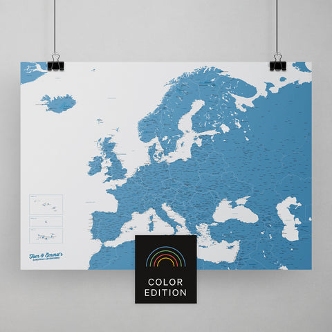 Europa Karte Travel zum Pinnen von Reisen in Blau als Poster kaufen