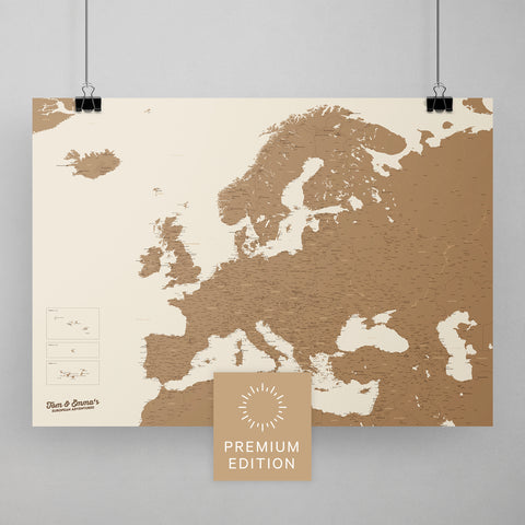 Europa Karte Travel zum Pinnen von Reisen in Bronze als Poster kaufen