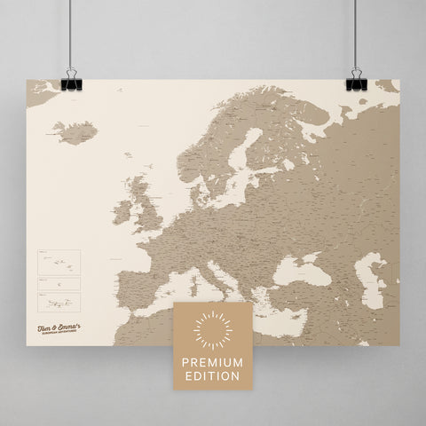 Europa Karte Travel zum Pinnen von Reisen in Desert Sand als Poster kaufen
