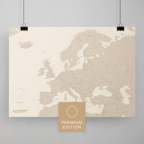 Europa Karte Travel zum Pinnen von Reisen in Gold als Poster kaufen