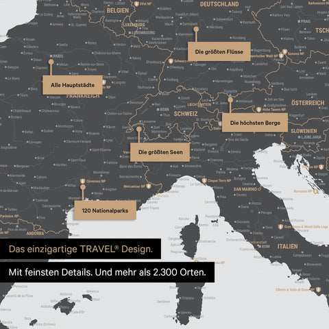 Robustes Poster als Europa Karte in Light Gray zum Pinnen von Reisen