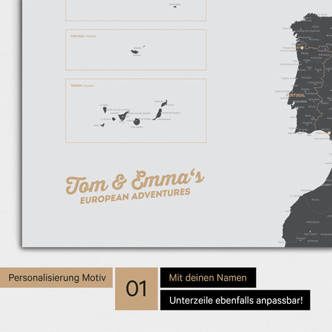 Europa Karte als Poster in Light Gray mit Personalisierung und Namen