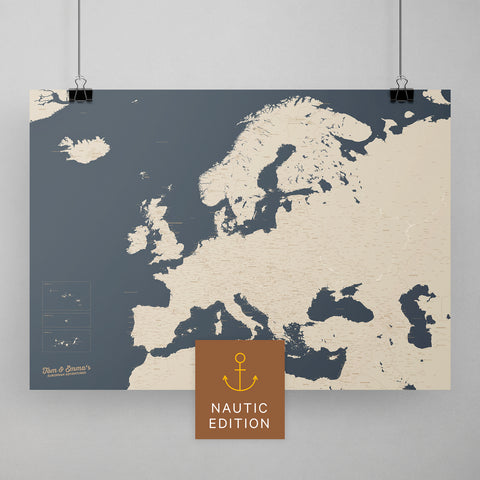 Europa Karte Travel zum Pinnen von Reisen in Hale Navy als Poster kaufen