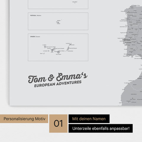 Europa Karte als Poster in Coolgray mit Personalisierung und Namen