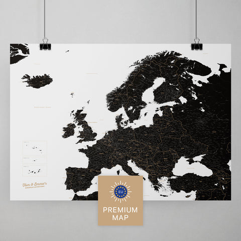 Europa Karte in der Farbe Light Black (Weiß-Schwarz) in einem modernen, minimalistischem Design als Poster kaufen